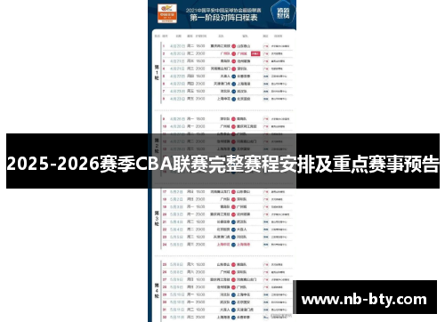 2025-2026赛季CBA联赛完整赛程安排及重点赛事预告